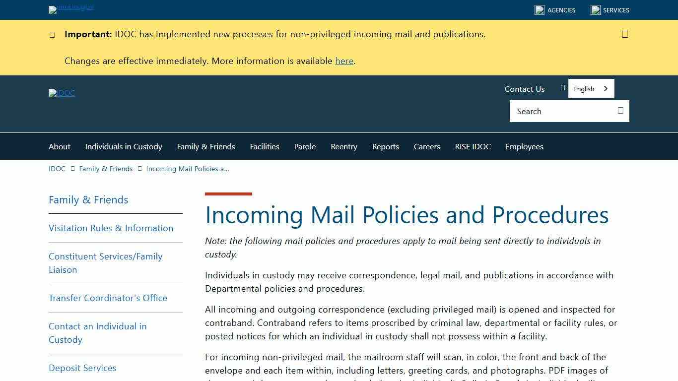 Incoming Mail Policies and Procedures